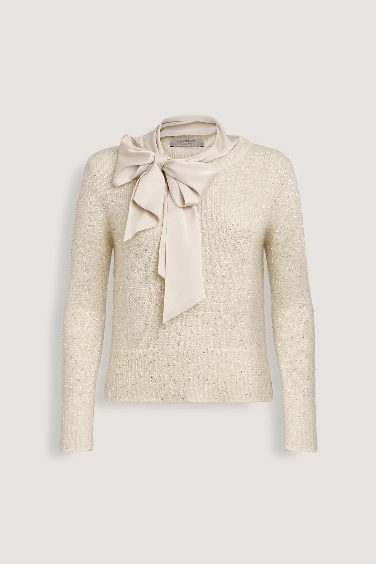 Maglia con paillettes e fiocco di raso Latte
