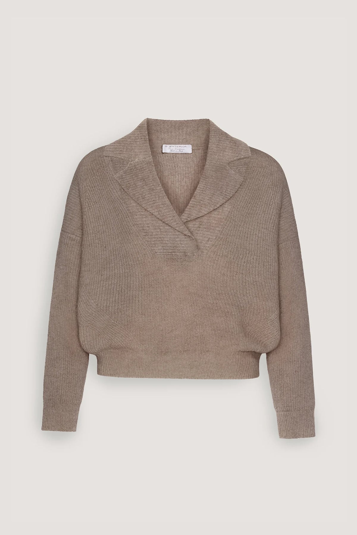 Maglia in puro cashmere a trecce e collo rever Visone