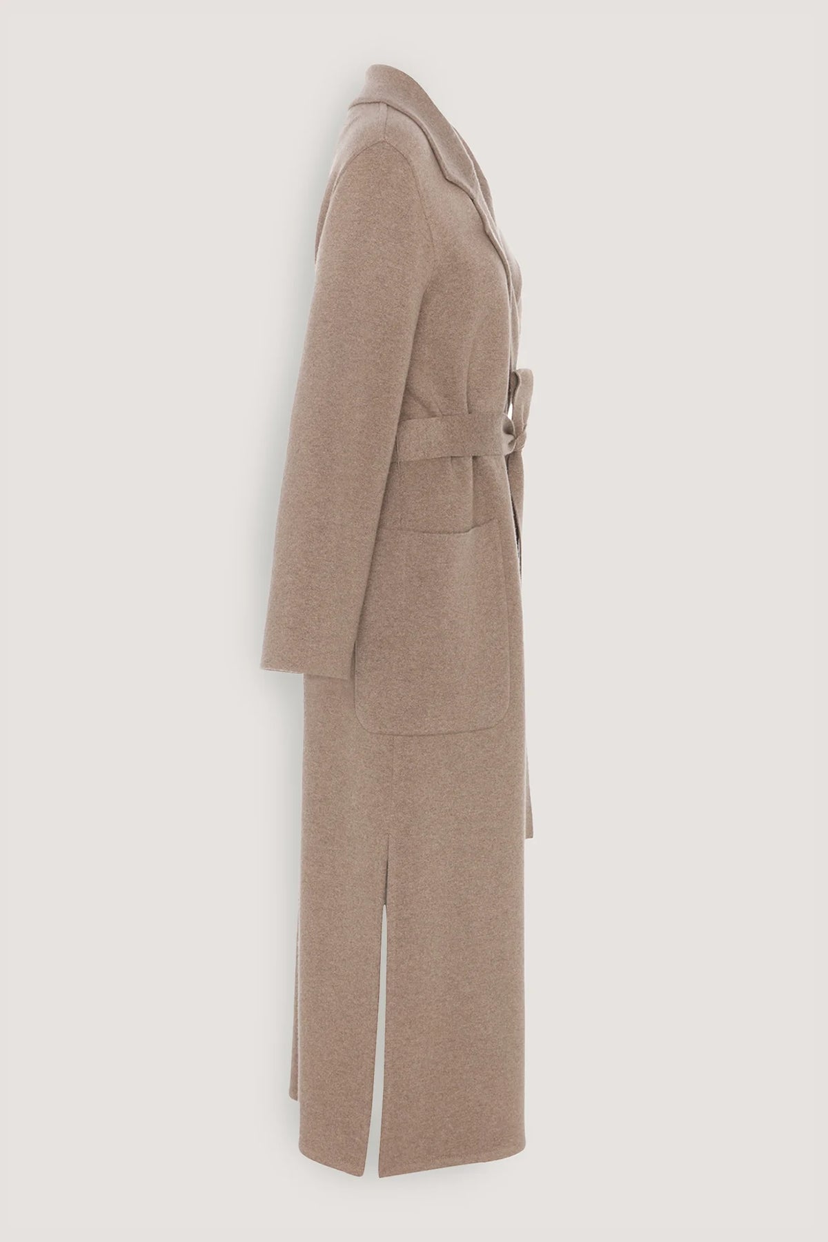 Cappotto lungo in misto cashmere con cintura Visone