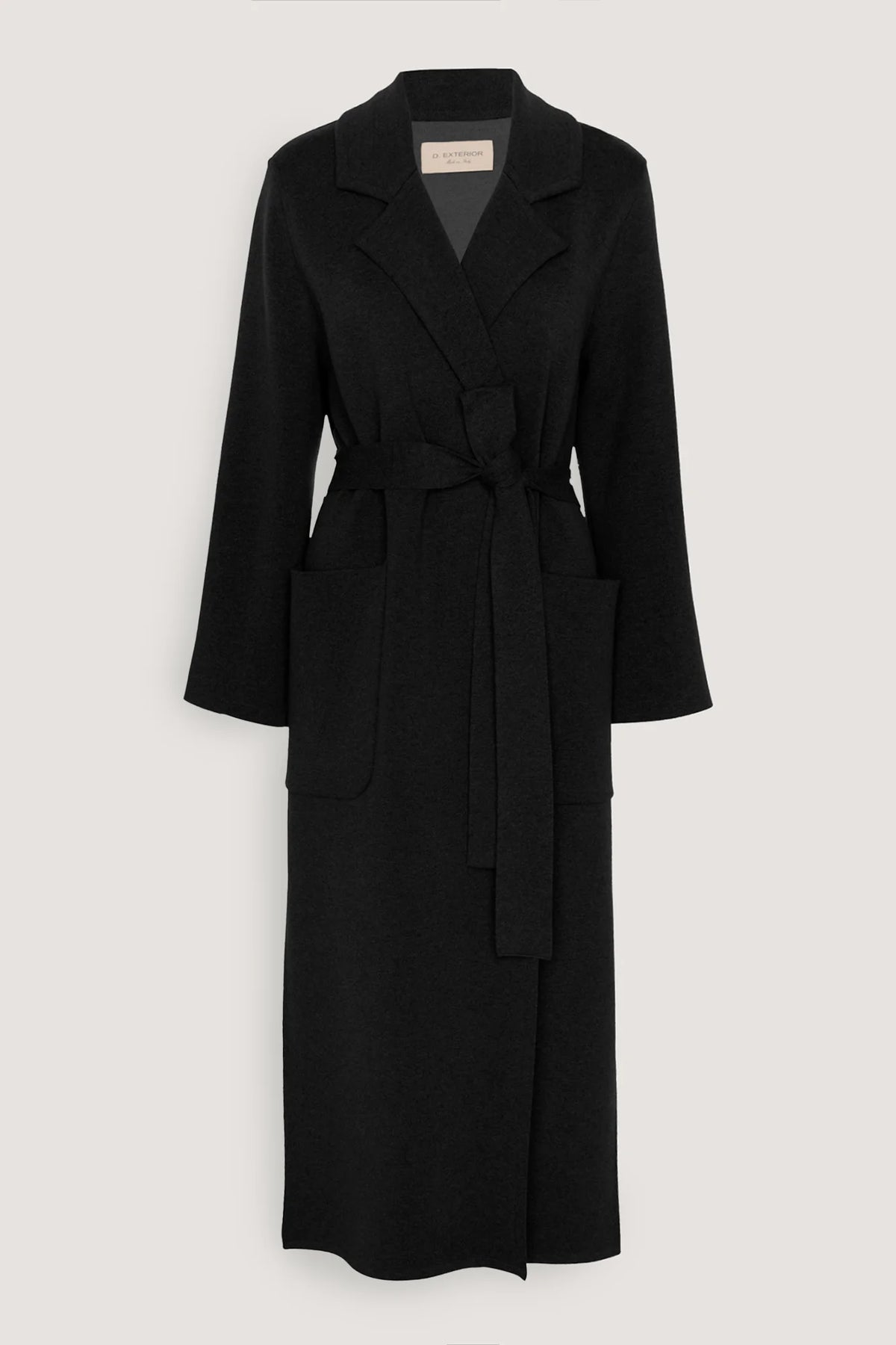 Cappotto lungo in misto cashmere con cintura Nero