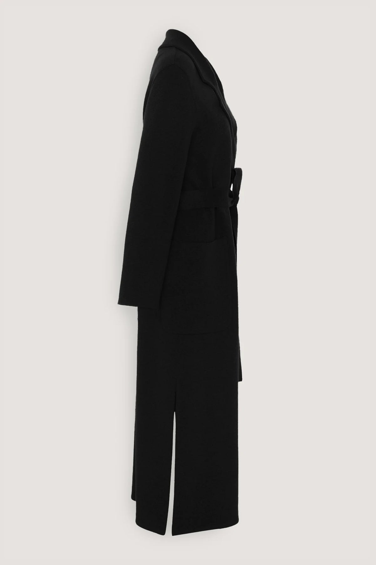 Cappotto lungo in misto cashmere con cintura Nero