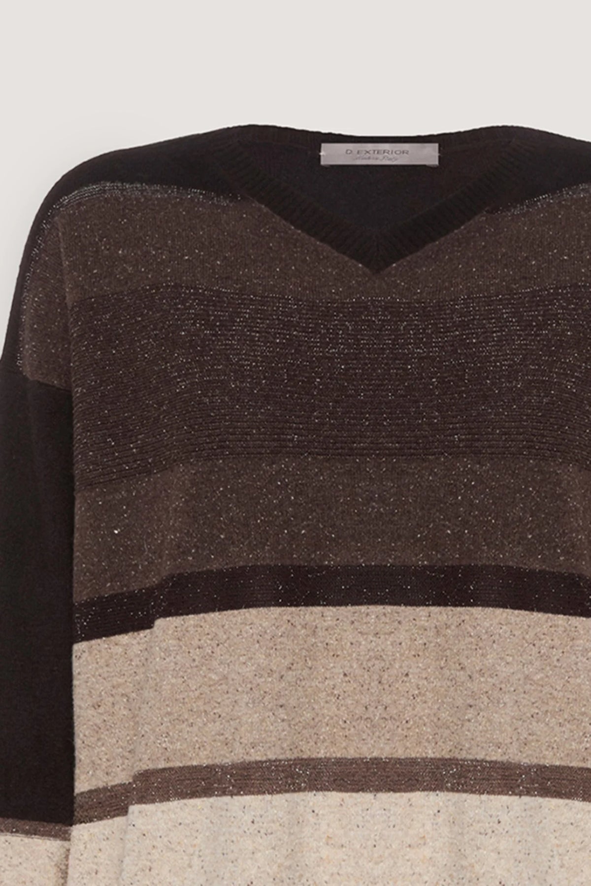 Maglia scollo a V in righe di tweed Caffè