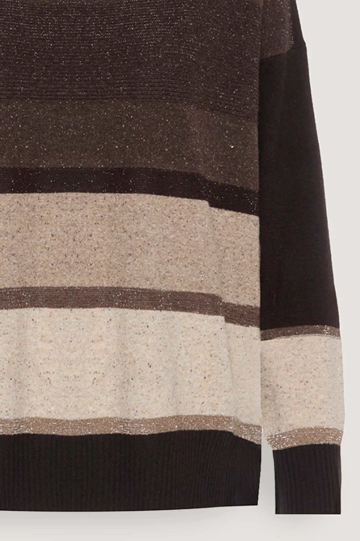 Maglia scollo a V in righe di tweed Caffè