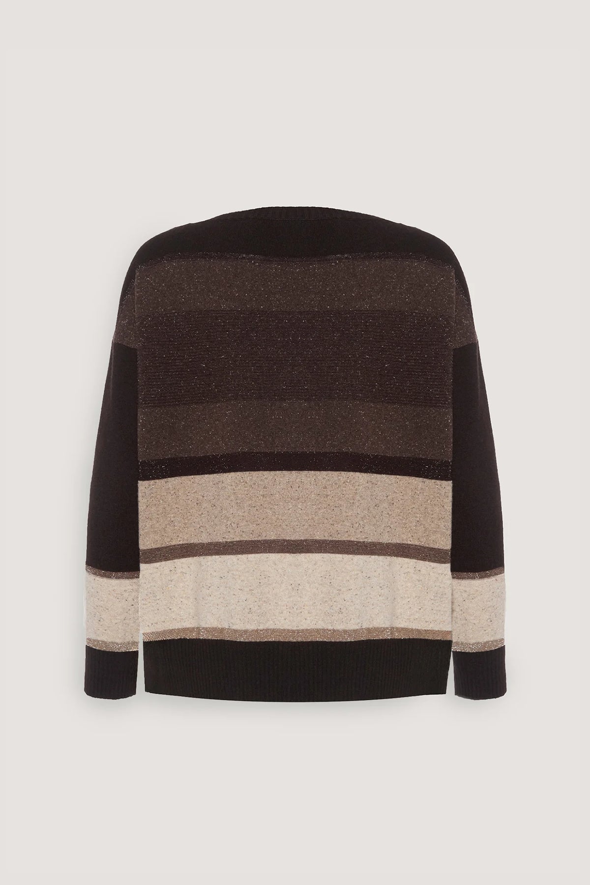 Maglia scollo a V in righe di tweed Caffè
