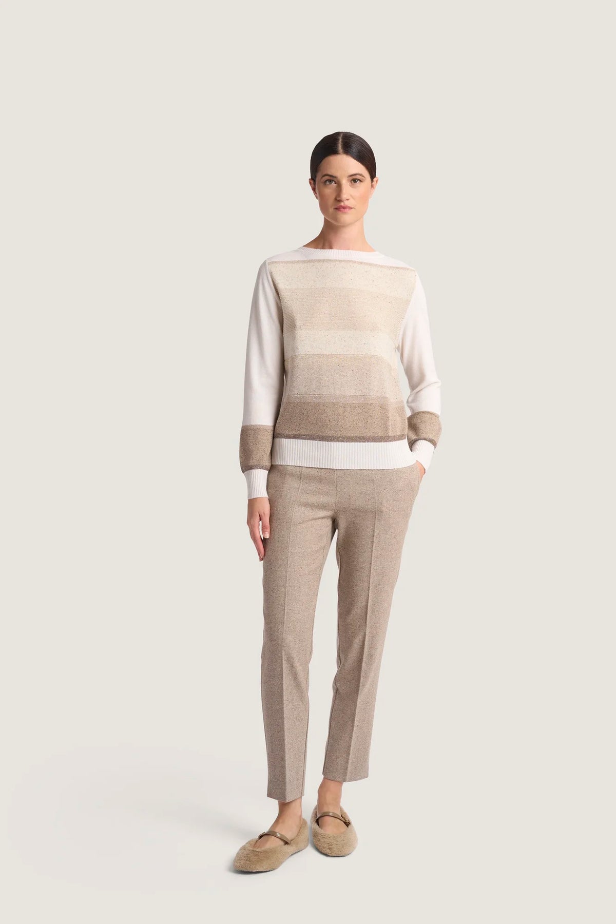 Barchetta in righe di tweed Latte