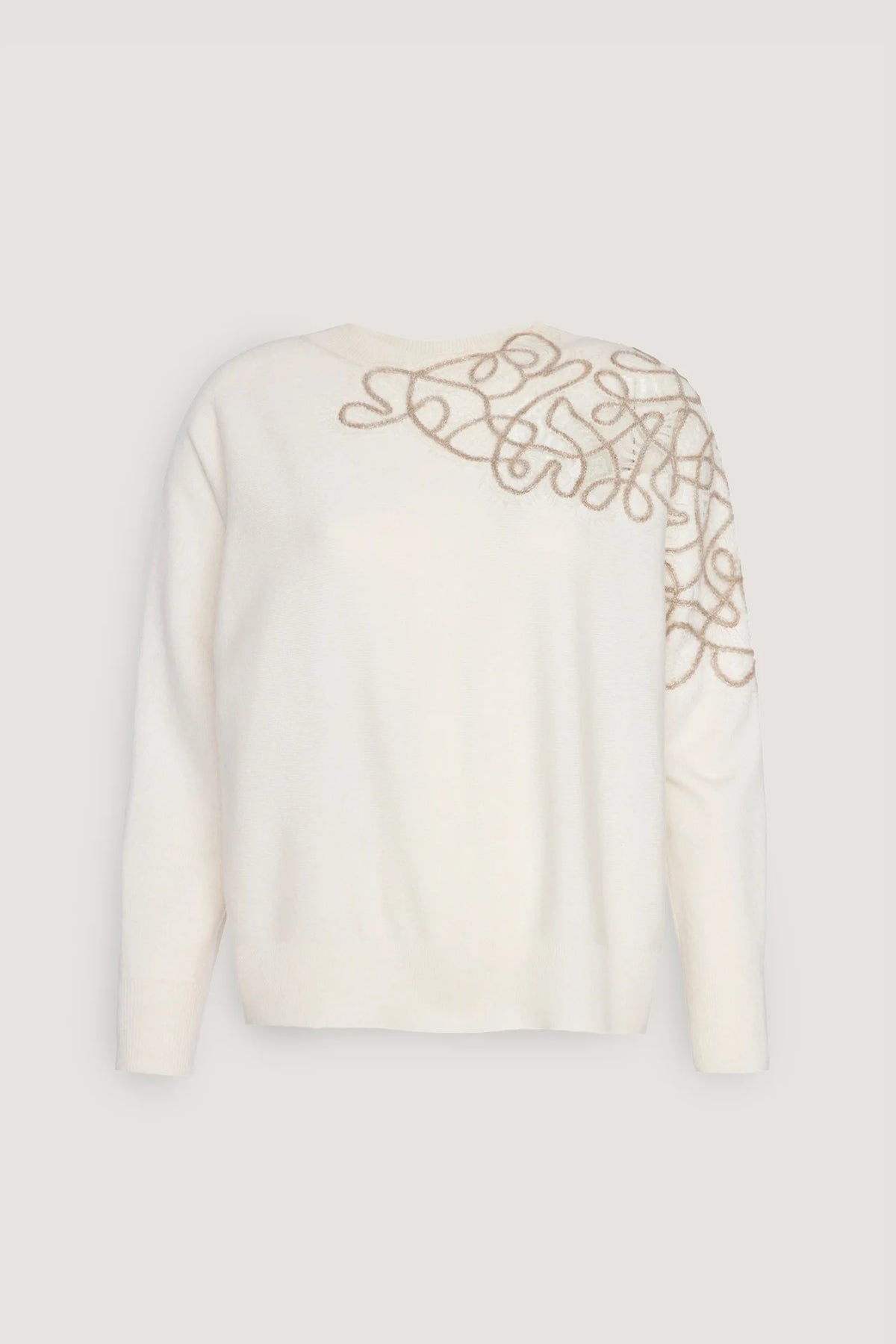 Girocollo in misto cashmere con pizzo Latte