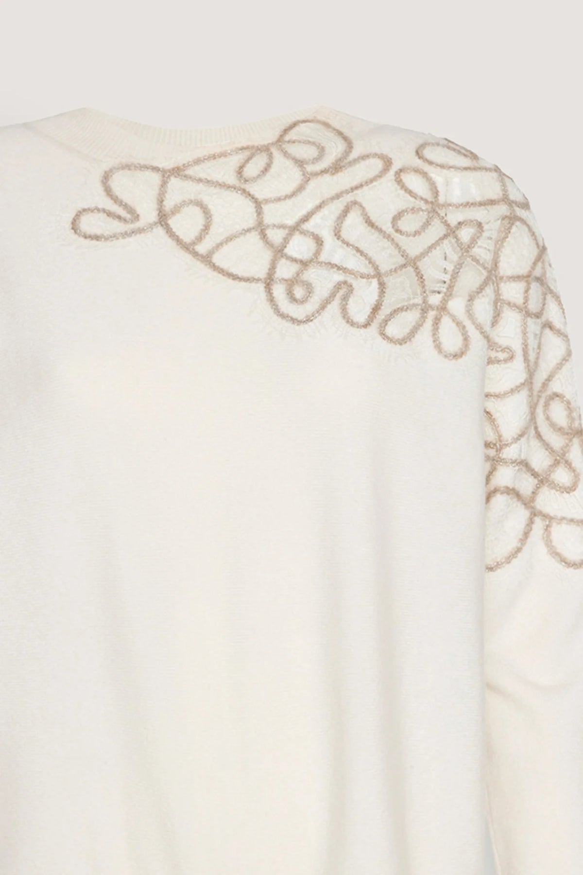 Girocollo in misto cashmere con pizzo Latte