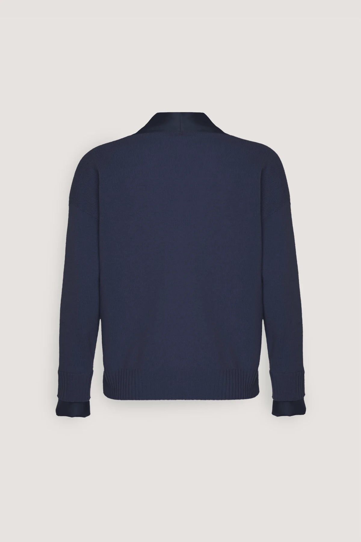 Maglia Misto cashmere con collo a scialle in raso Blu
