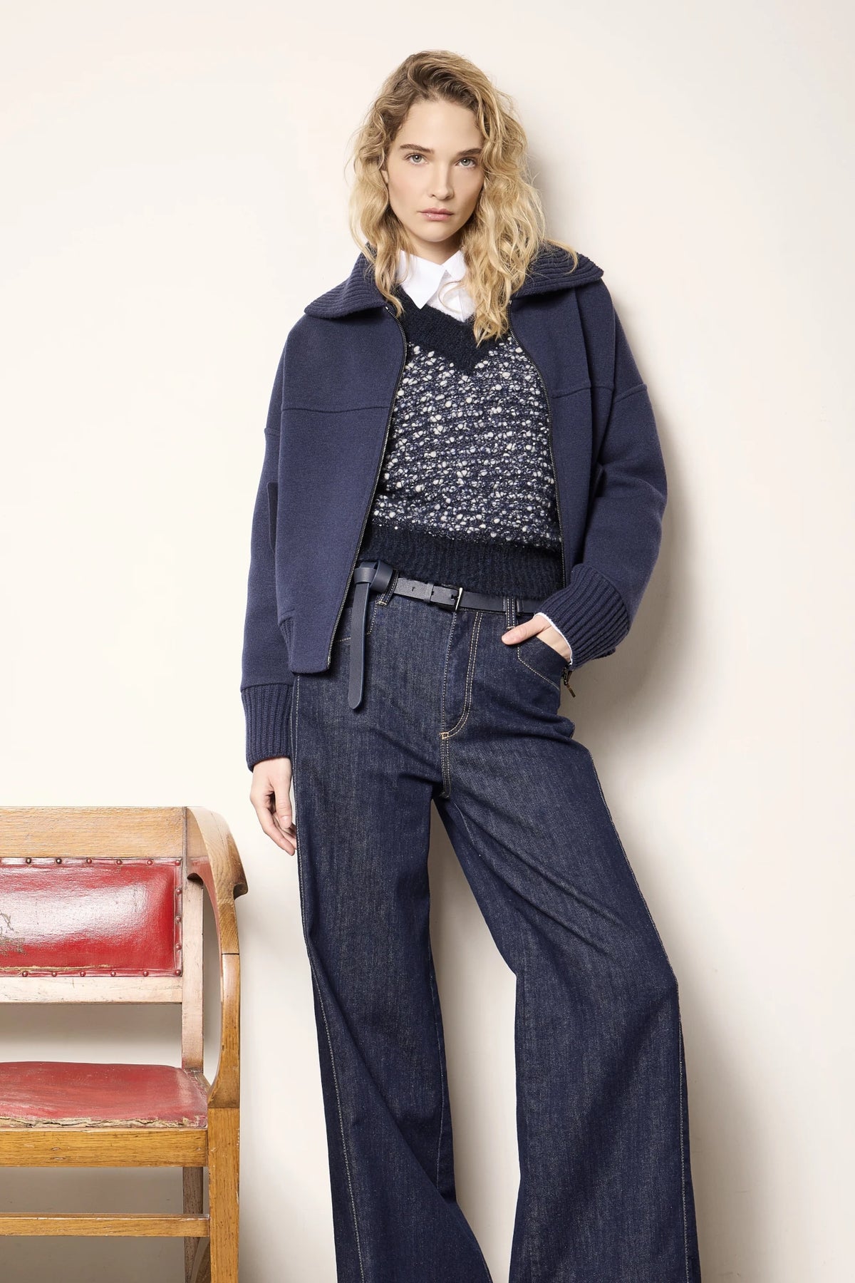 Bomber in misto cashmere Blu