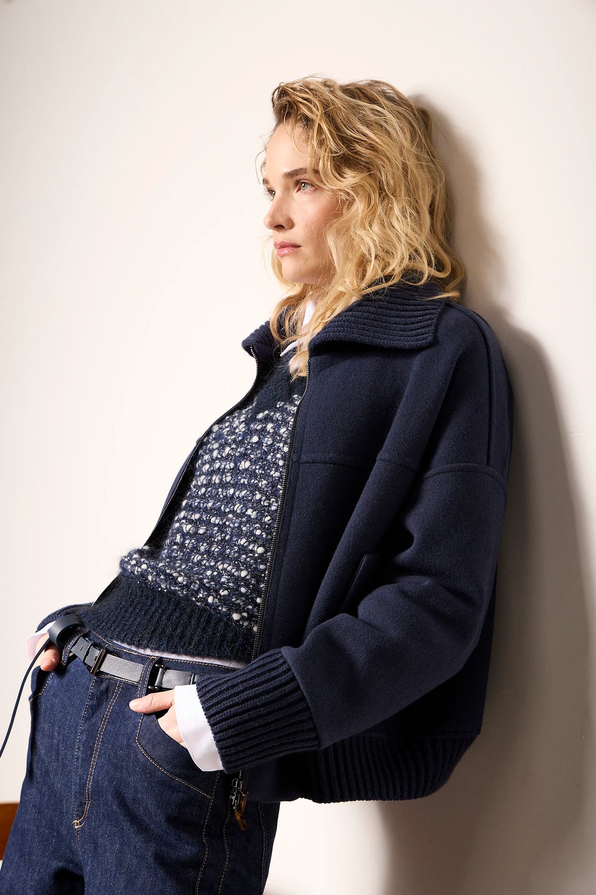 Bomber in misto cashmere Blu