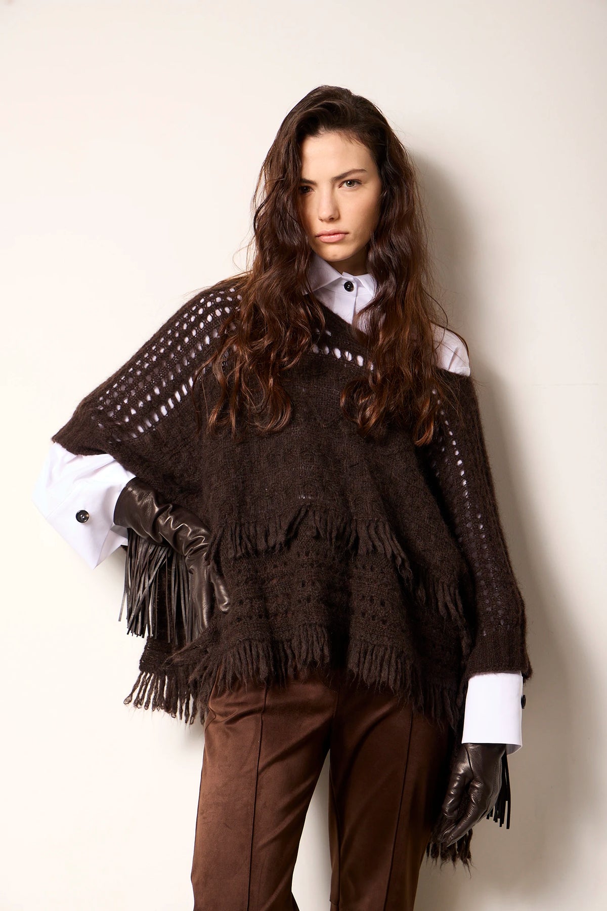 Pocho reversibile in alpaca a trecce Caffè