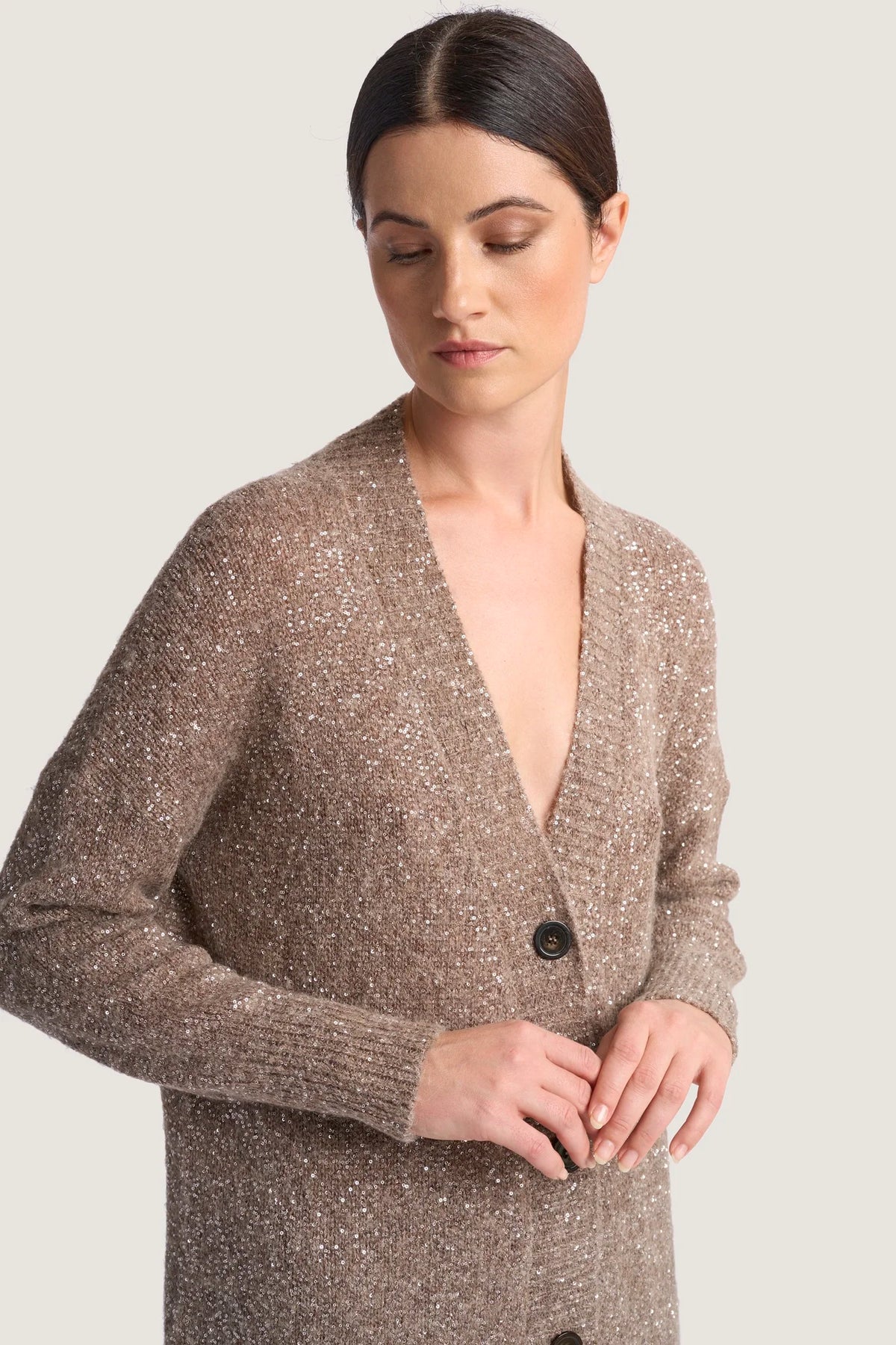 Cardigan in alpaca e pailletes Castoro