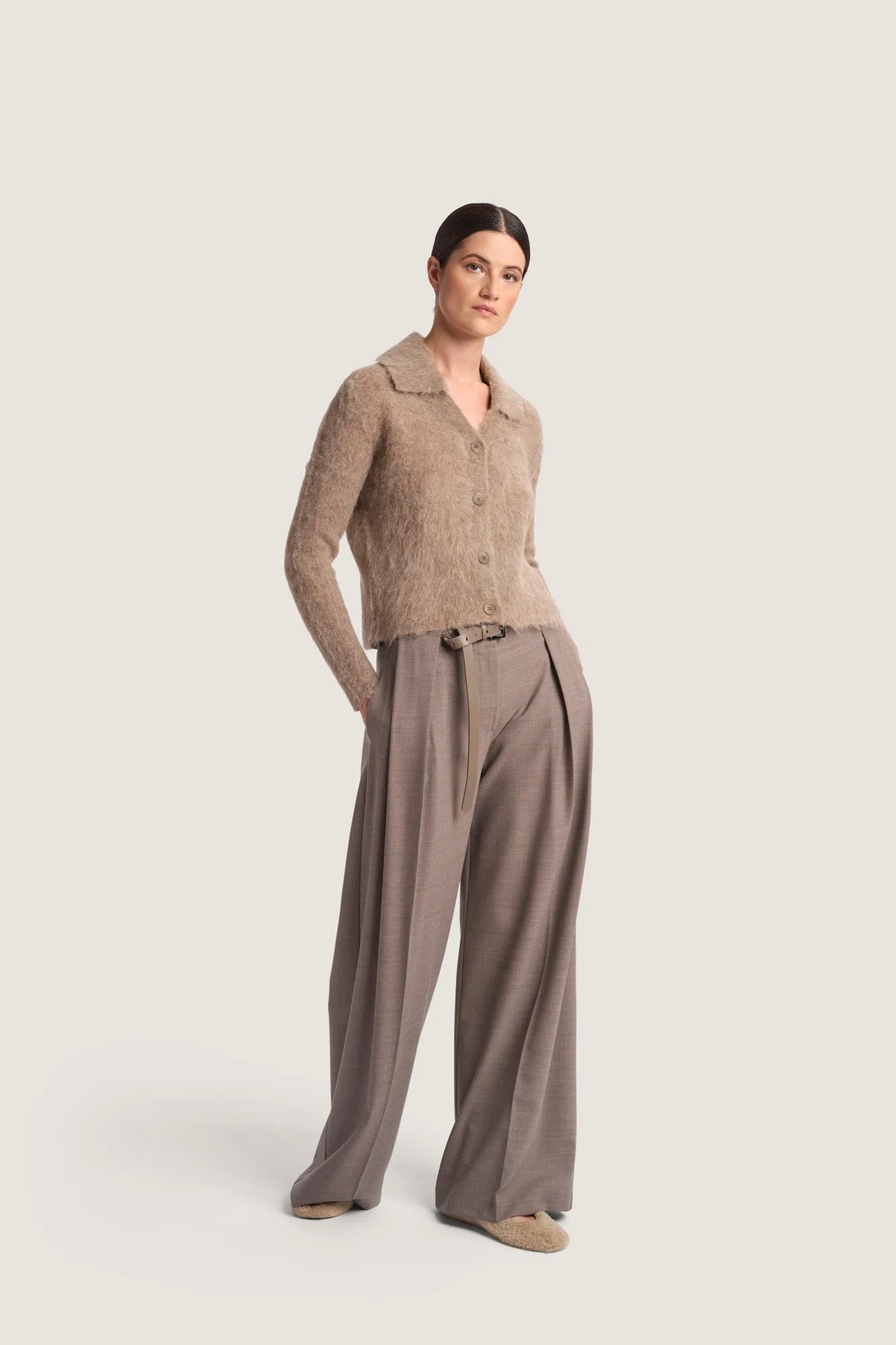 Cardigan corto in alpaca con collo a polo Castoro