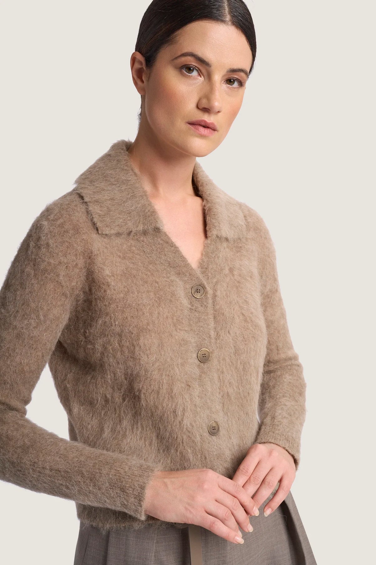 Cardigan corto in alpaca con collo a polo Castoro