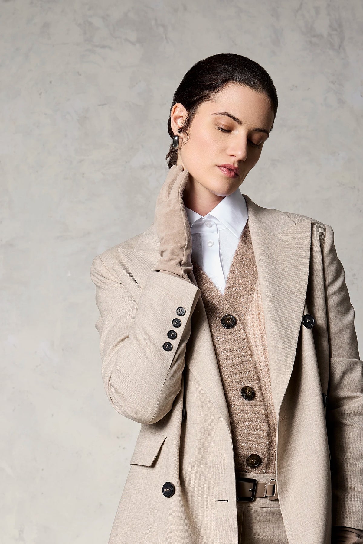 Cardigan degradè corto in alpaca e paillettes Miele