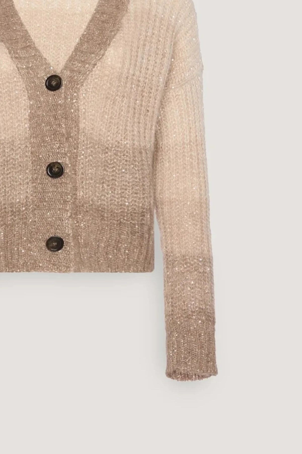Cardigan degradè corto in alpaca e paillettes Miele