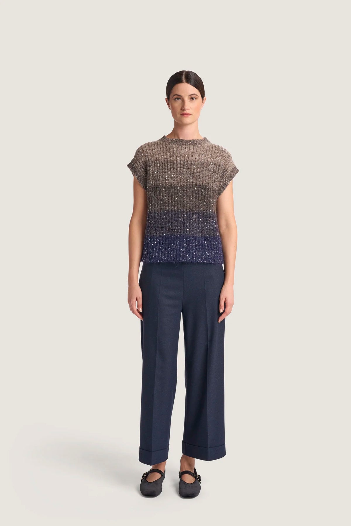 Gilet in alpaca degradè e paillettes Blu