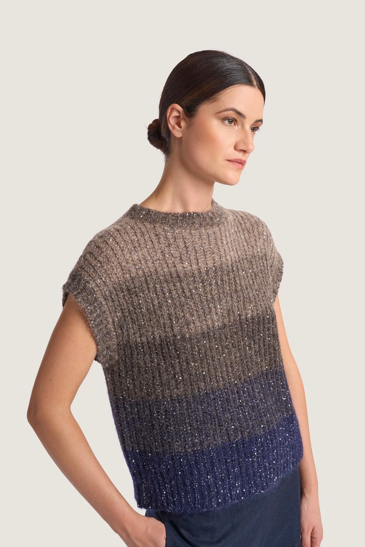 Gilet in alpaca degradè e paillettes Blu
