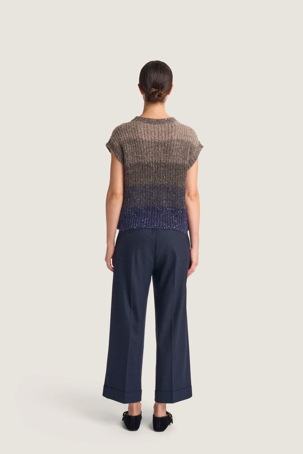 Gilet in alpaca degradè e paillettes Blu