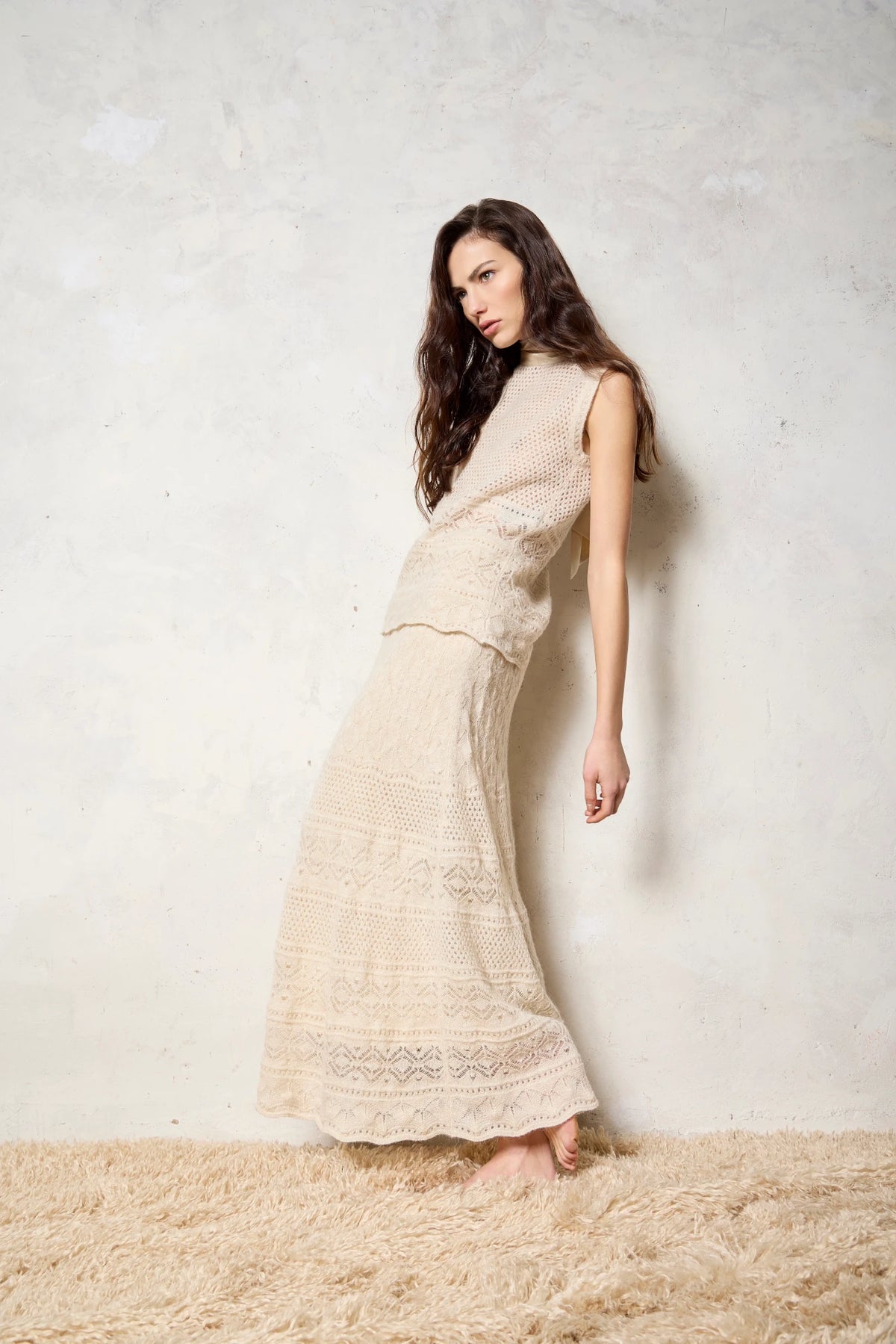 Gonna svasata in alpaca con pizzo Vaniglia