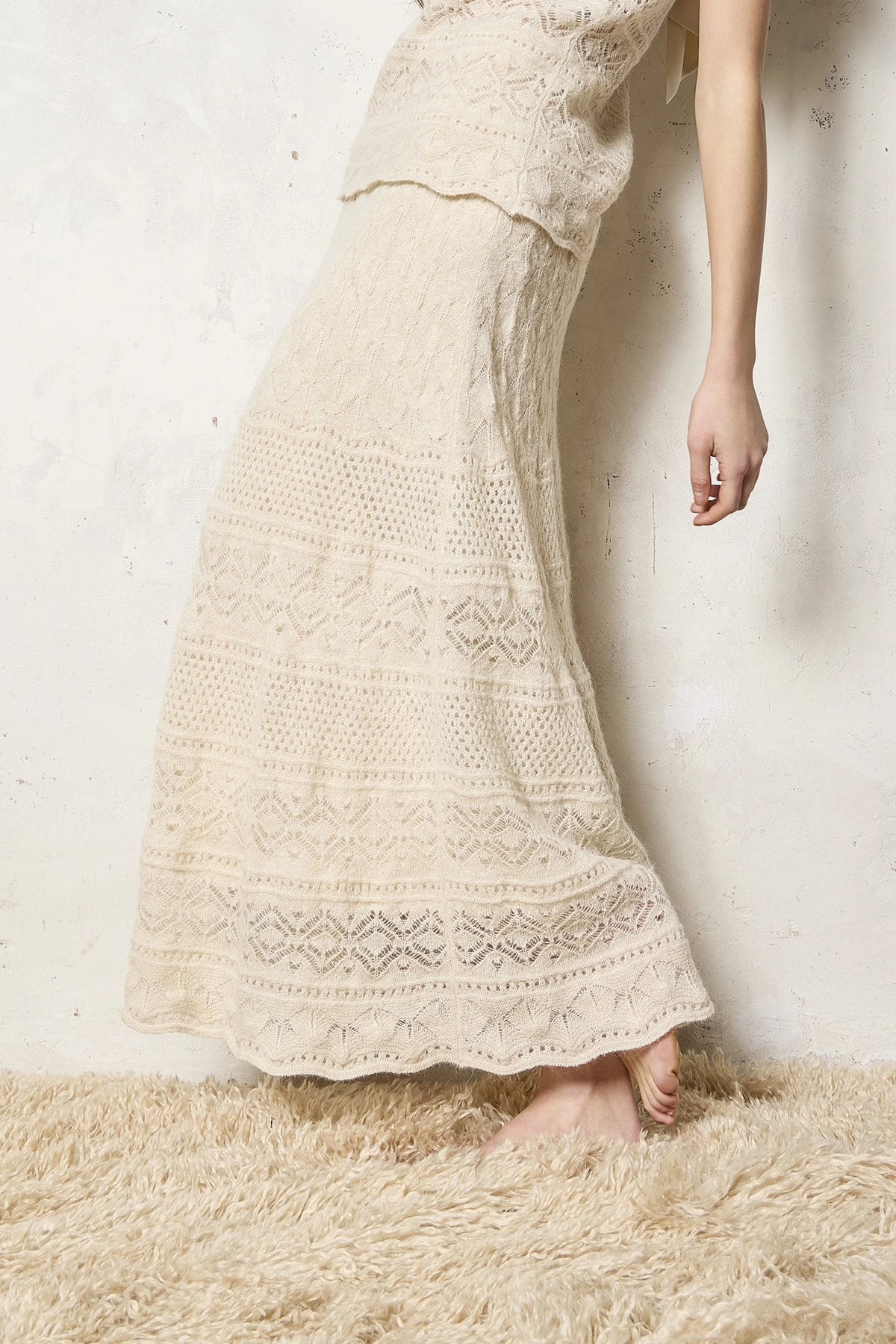 Gonna svasata in alpaca con pizzo Vaniglia