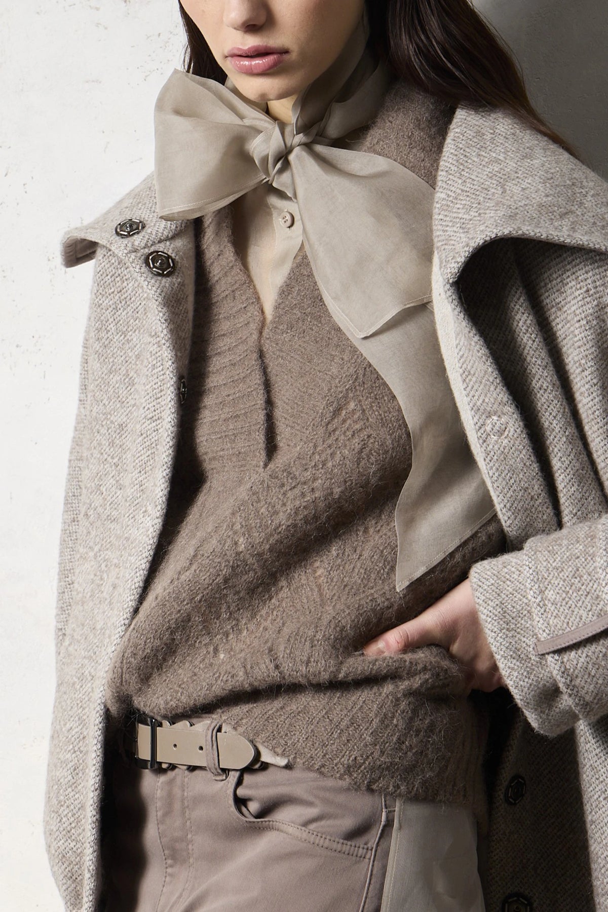 Gilet in alpaca a trecce Visone