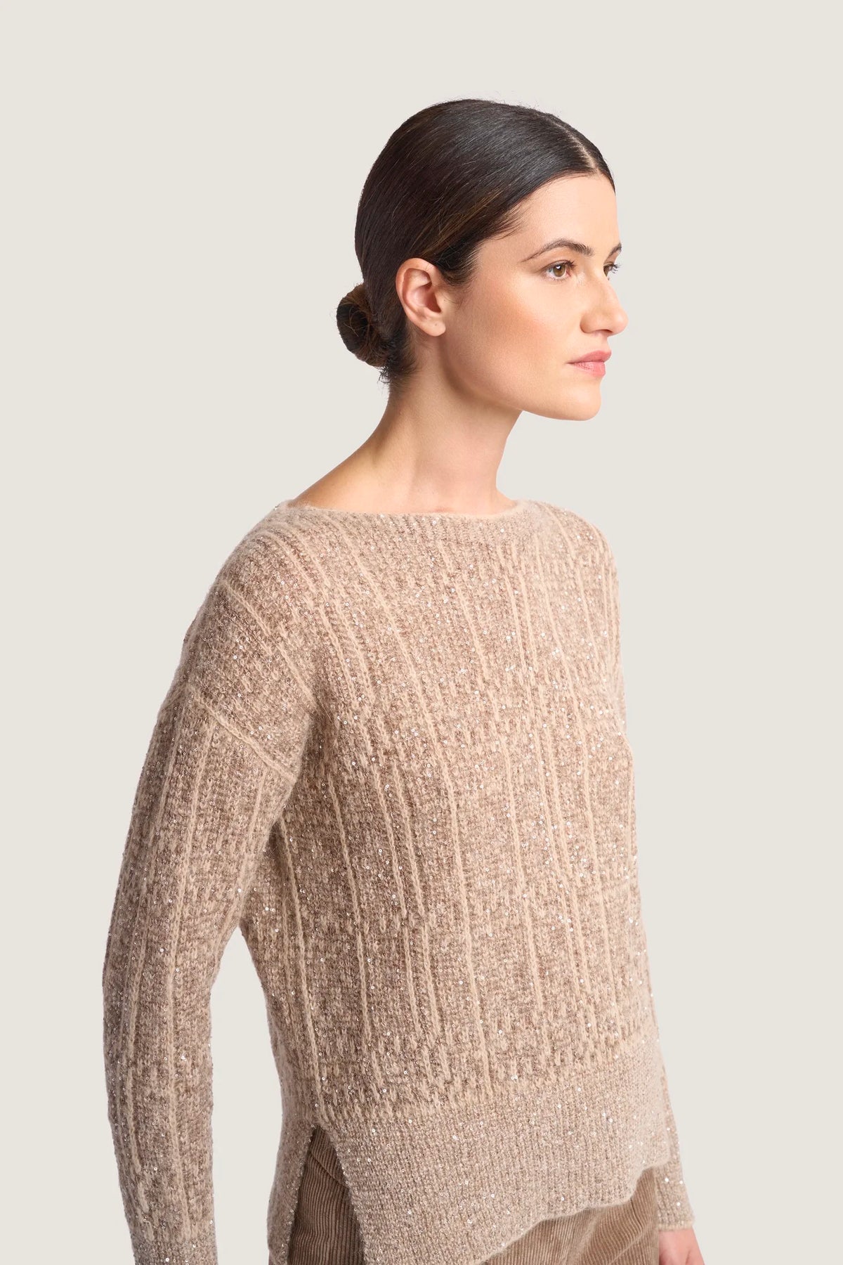 Barchetta Galles in alpaca e paillettes Miele