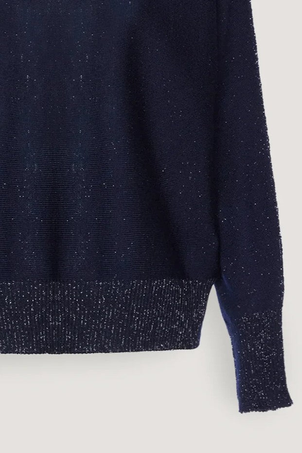 Scollo a V con lavorazione vanisè di lurex Blu