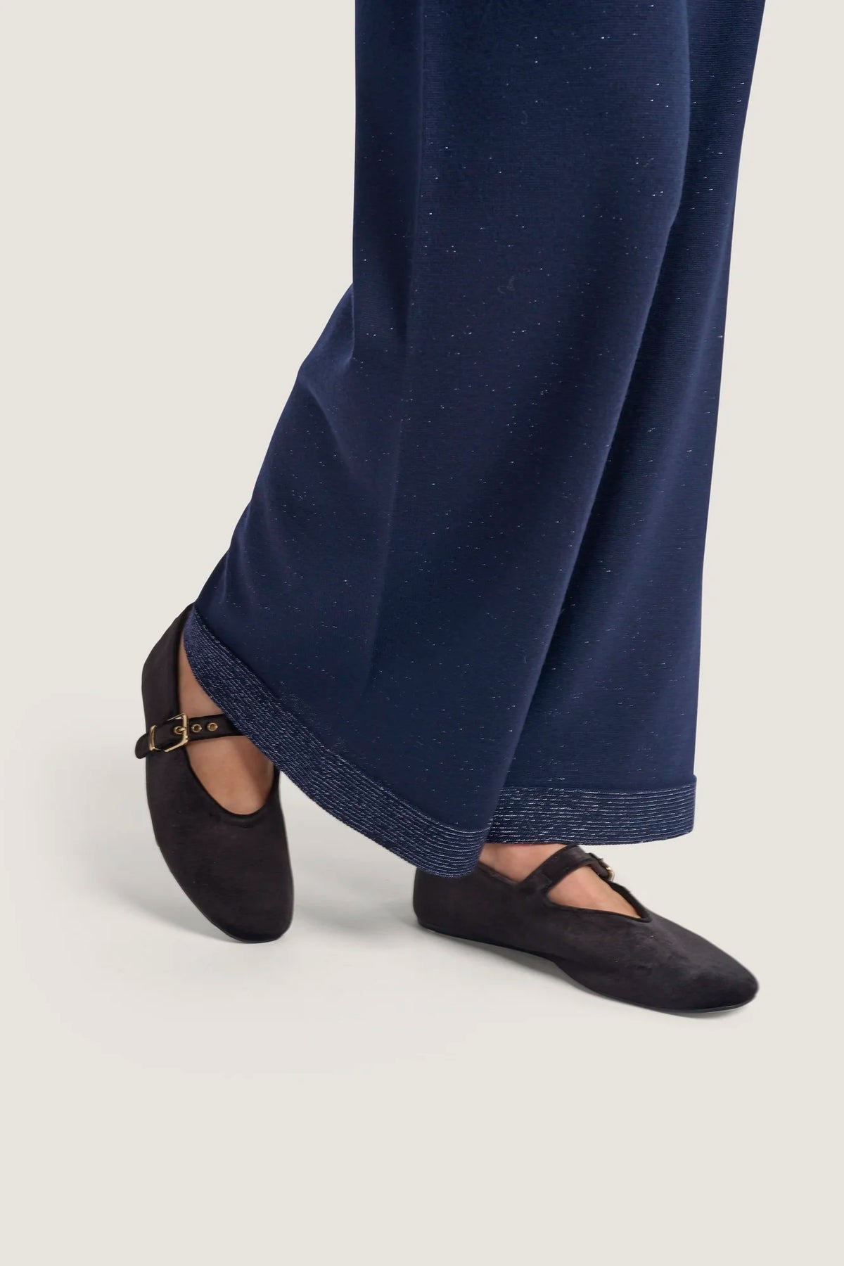Pantalone largo con lavorazione vanisè di lurex opaco Blu