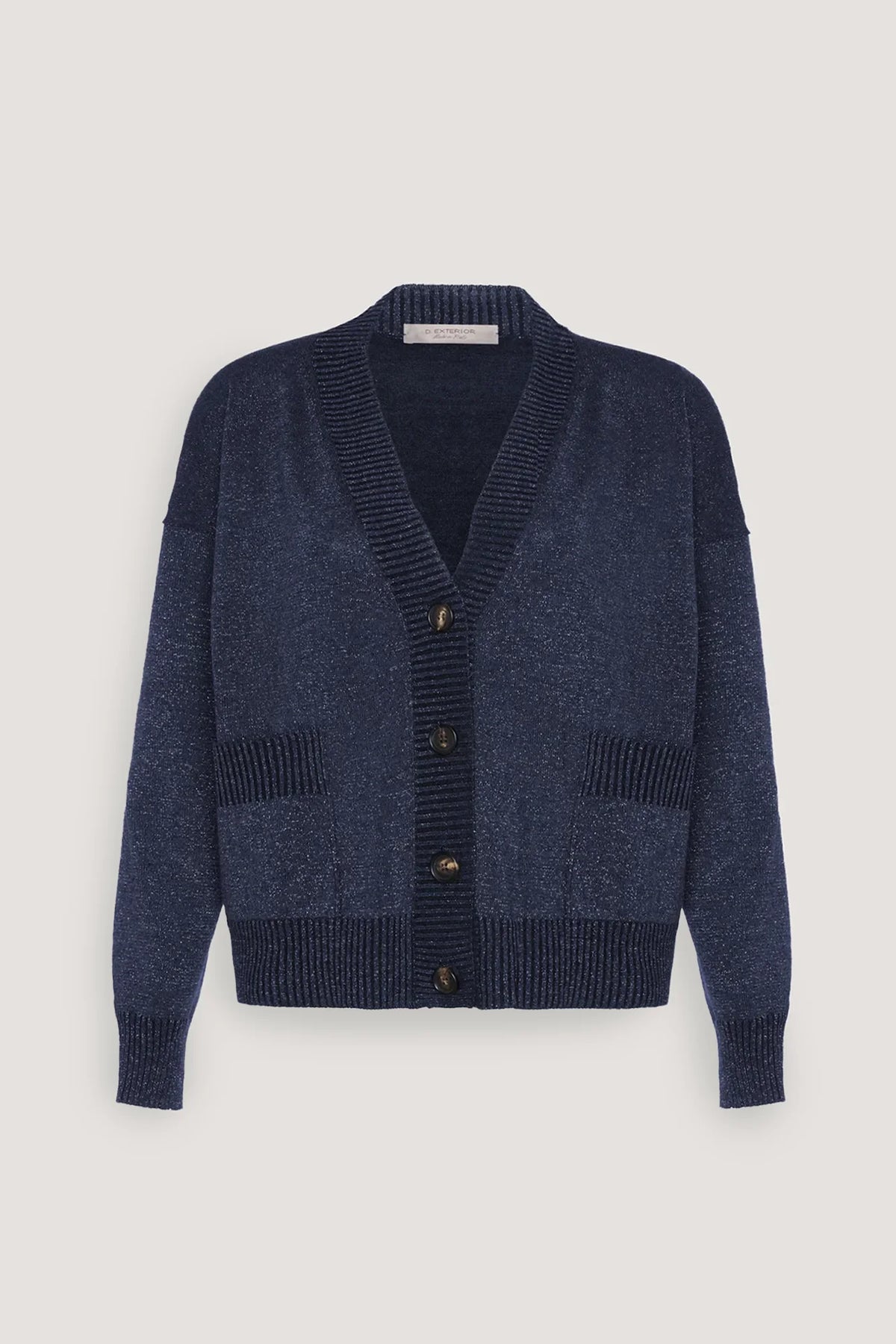 Cardigan corto con lavorazione vanisè di lurex Blu