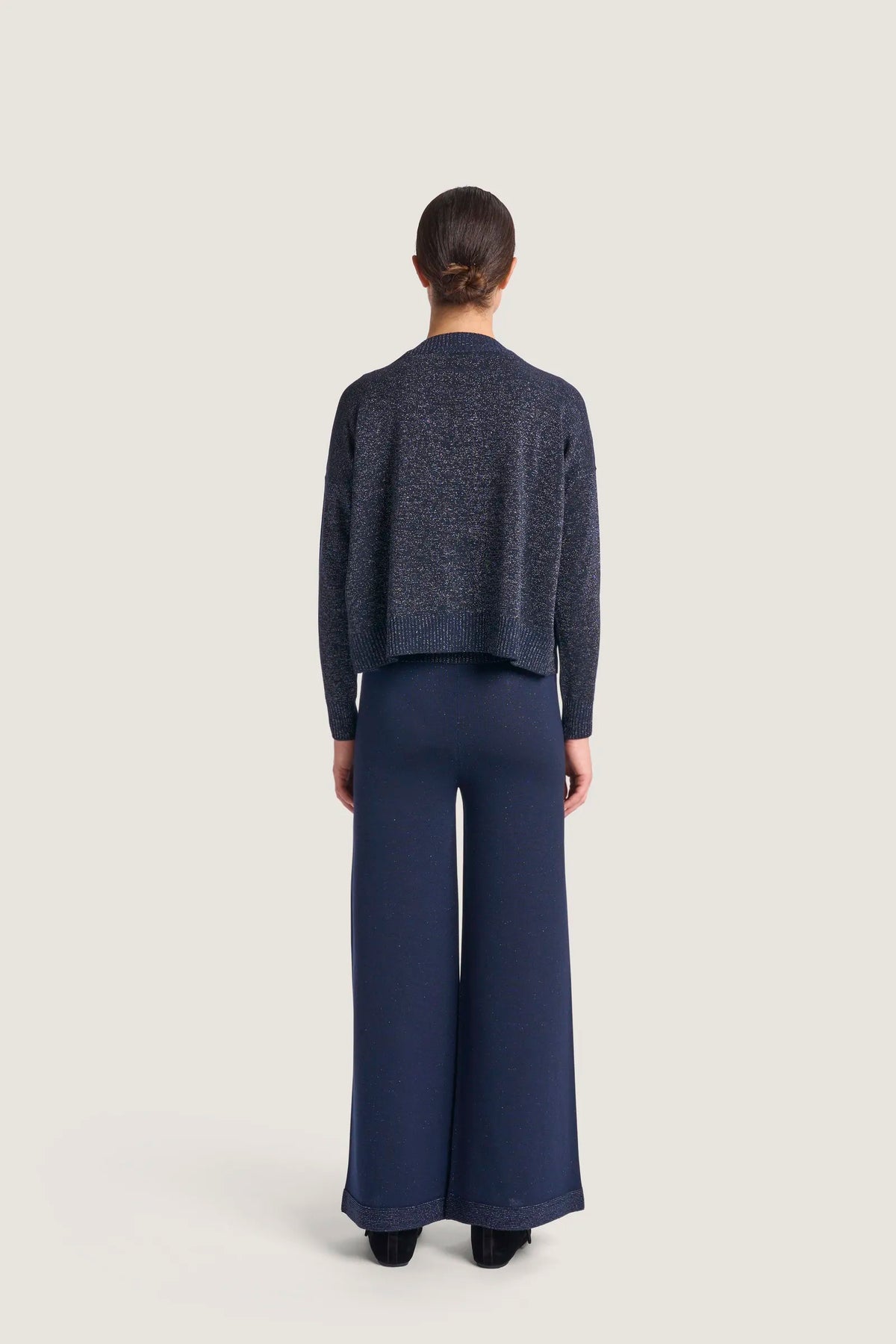 Cardigan corto con lavorazione vanisè di lurex Blu