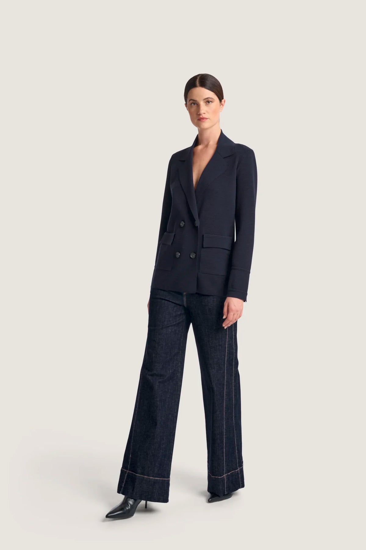 Giacca doppiopetto in lana merinos Blu