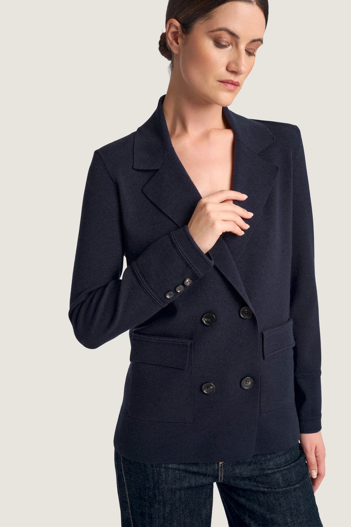 Giacca doppiopetto in lana merinos Blu