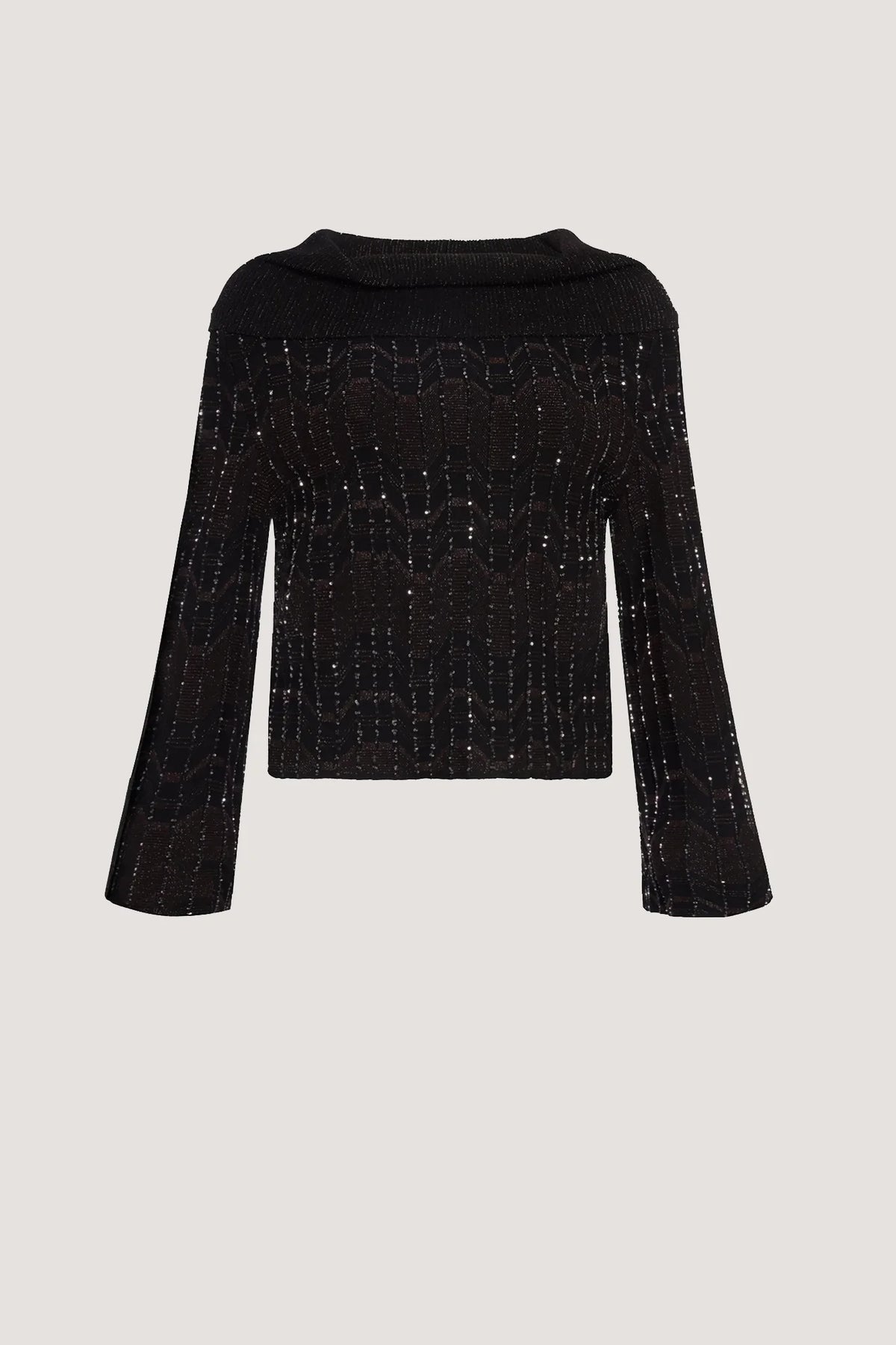 Maglia manica campana con lavorazione geometrica e paillettes Nero