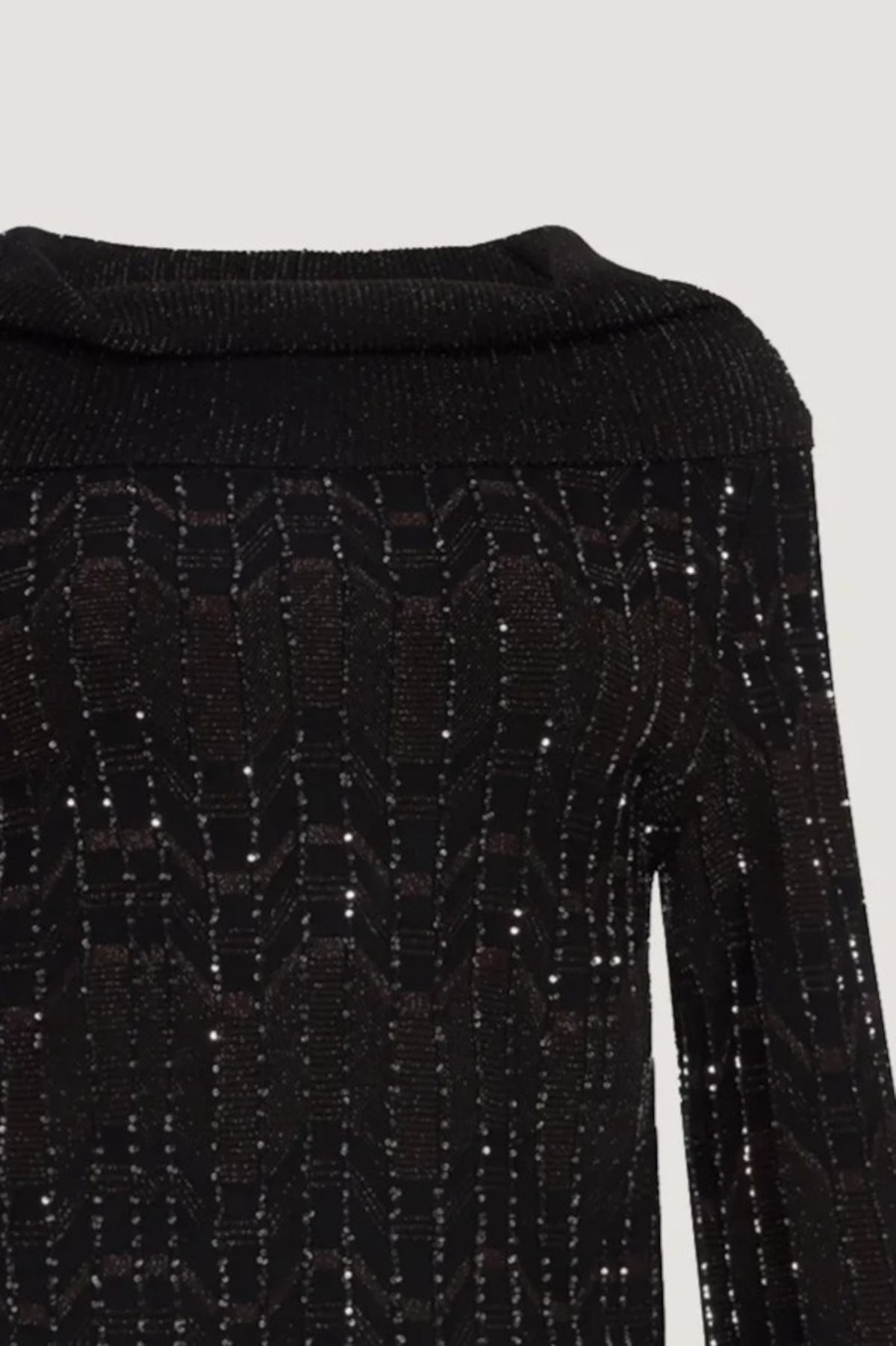 Maglia manica campana con lavorazione geometrica e paillettes Nero