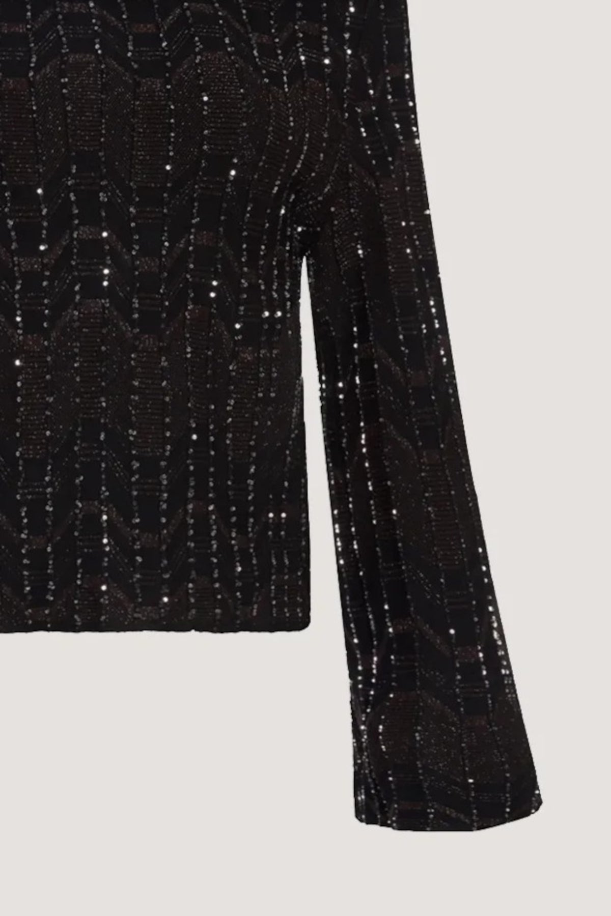 Maglia manica campana con lavorazione geometrica e paillettes Nero