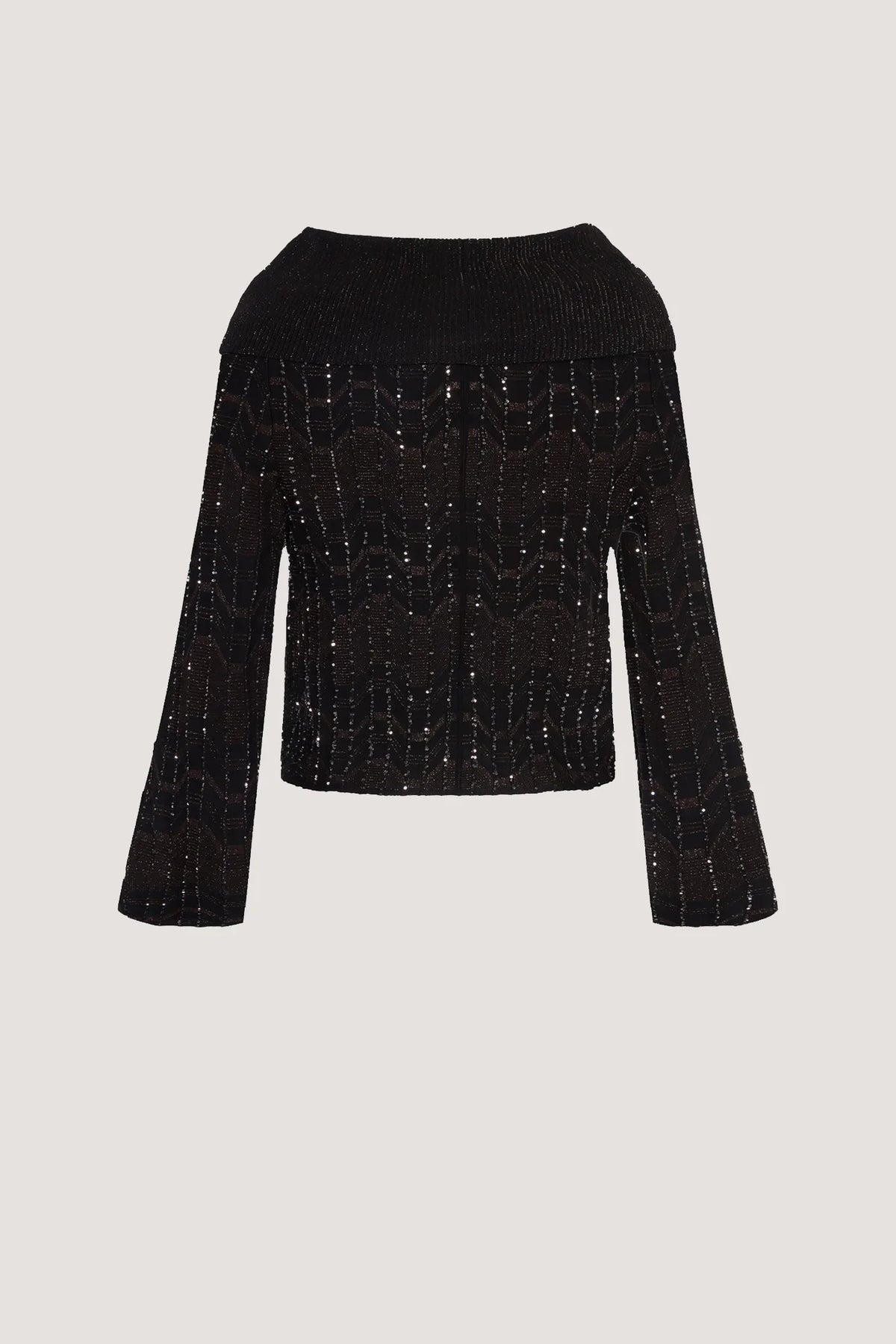 Maglia manica campana con lavorazione geometrica e paillettes Nero