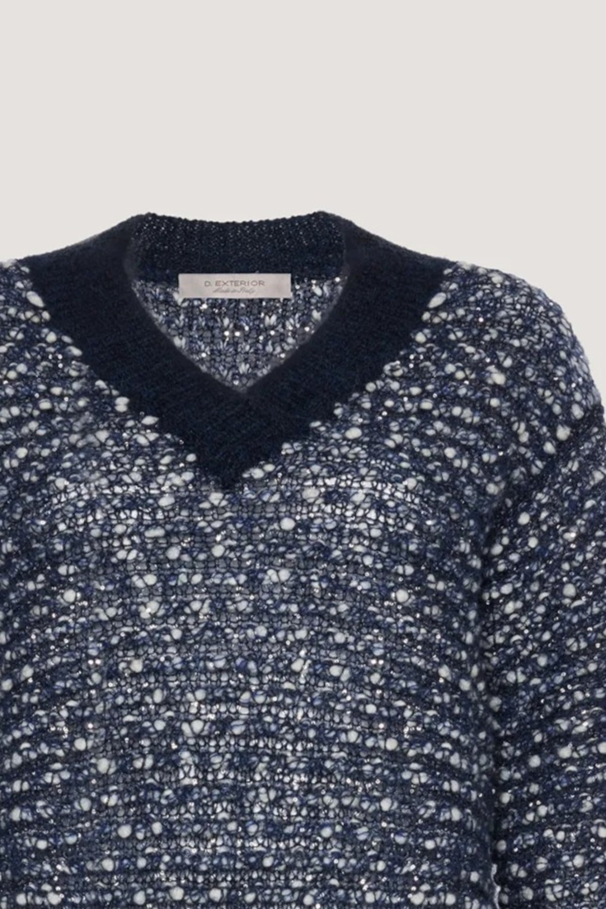 Maglia a V con paillettes e lavorazione a trafori Blu