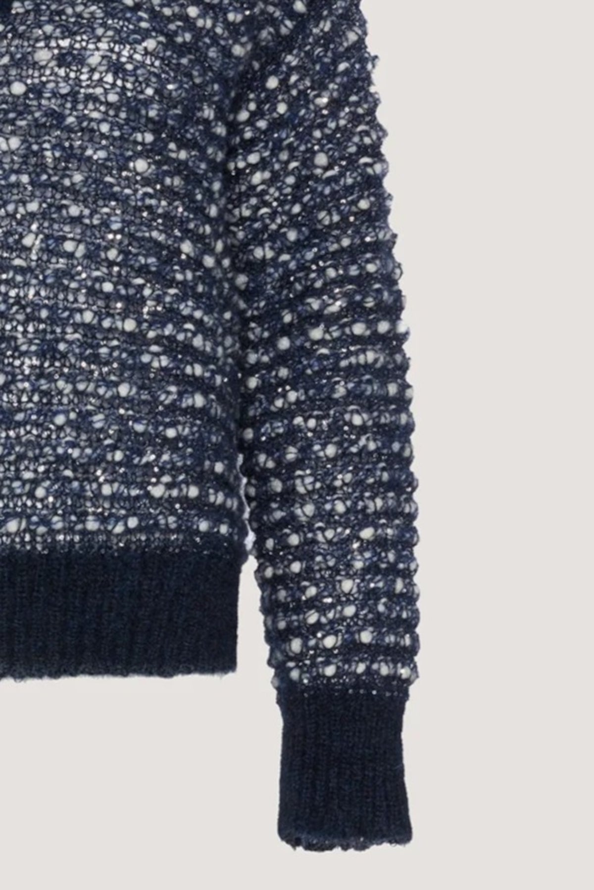 Maglia a V con paillettes e lavorazione a trafori Blu