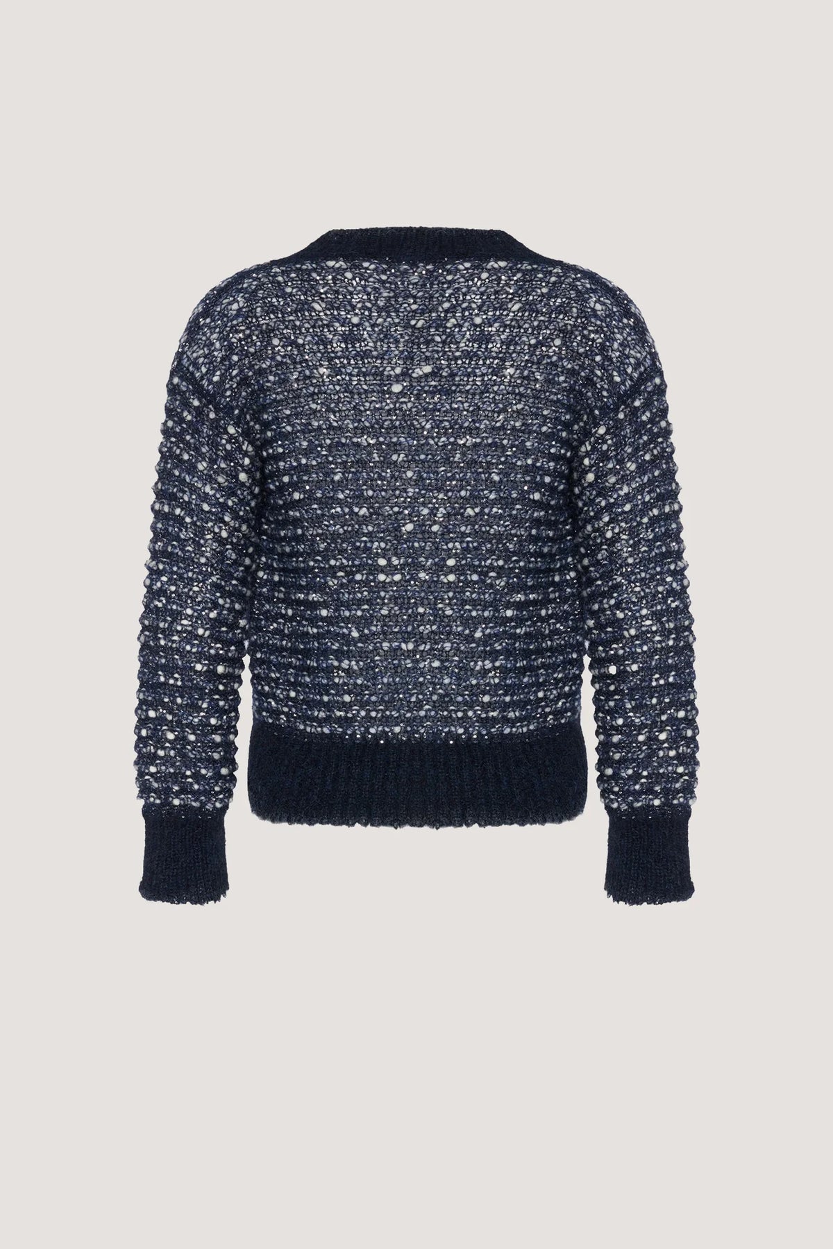 Maglia a V con paillettes e lavorazione a trafori Blu