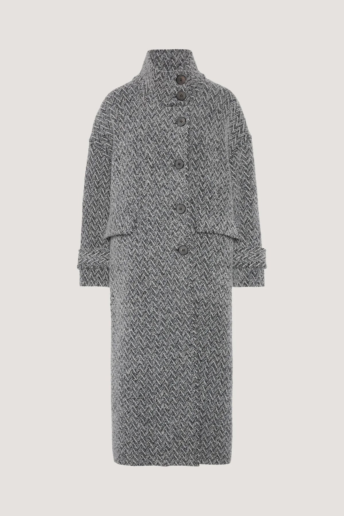 Cappotto Chevron lungo in bouclè Nero