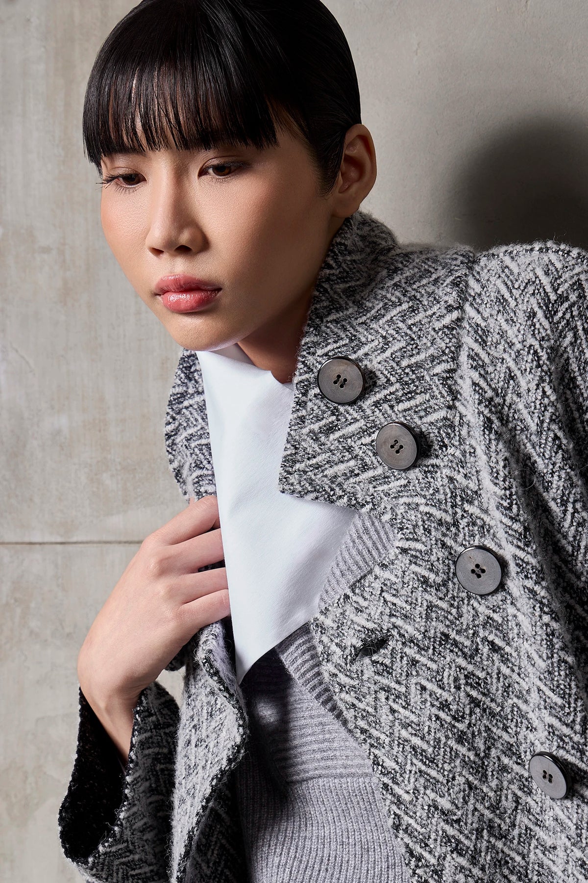 Cappotto Chevron lungo in bouclè Nero