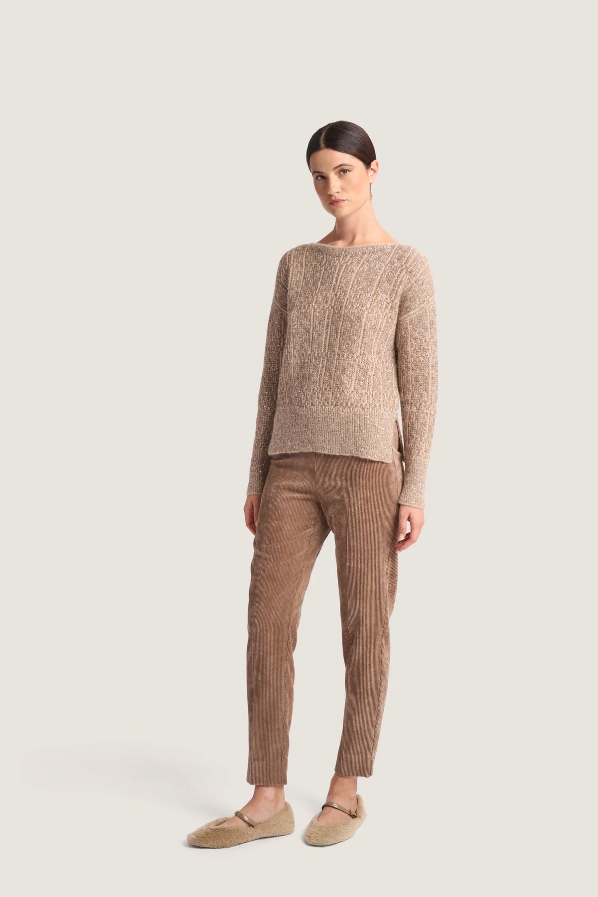Pantalone basico pulito in velluto a coste Castoro