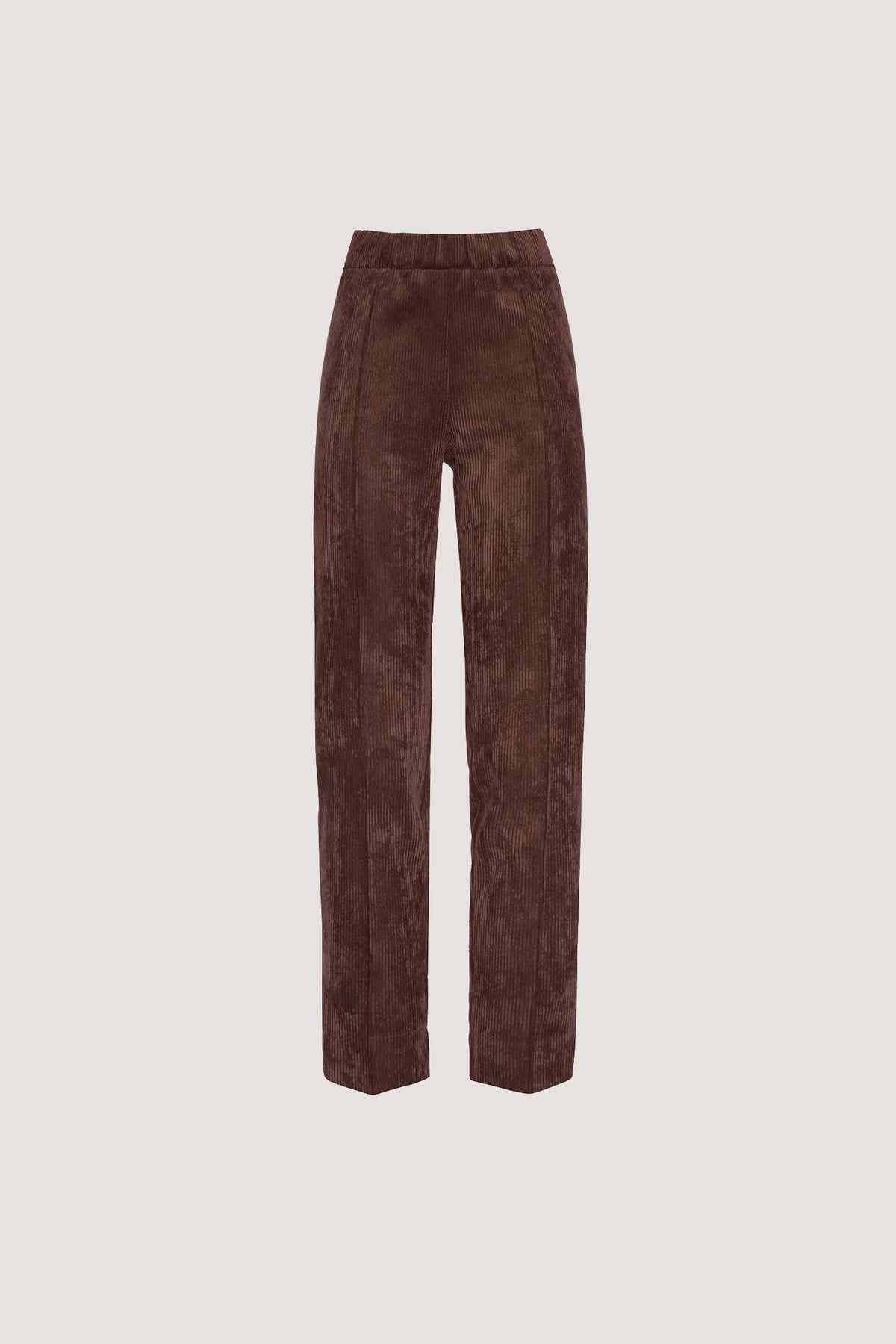 Pantalone basico pulito in velluto a coste Cioccolato