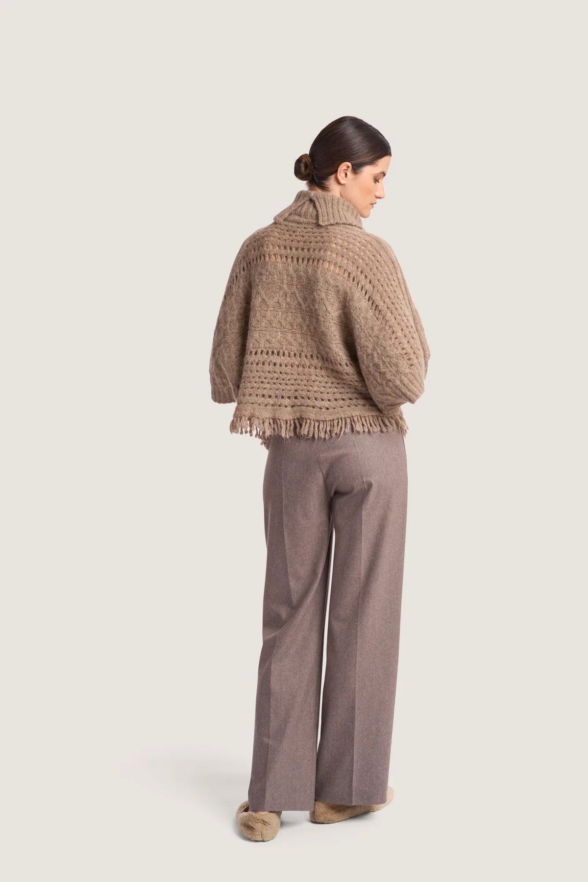 Pantalone largo in Flanella melange Visone