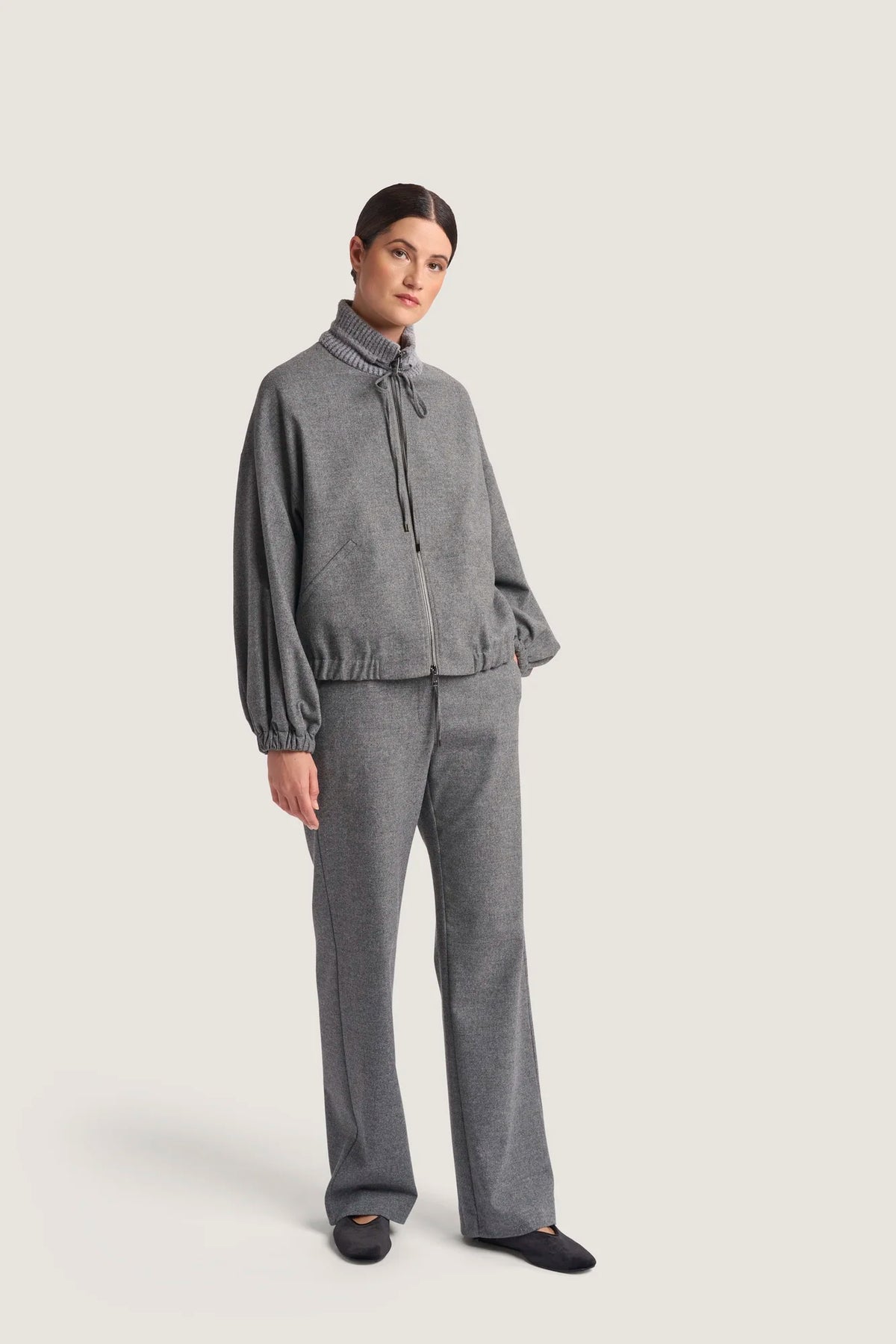 Pantalone in Flanella melange con baschina e coulisse Granito