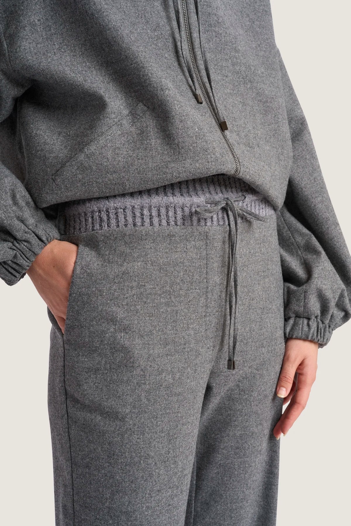 Pantalone in Flanella melange con baschina e coulisse Granito