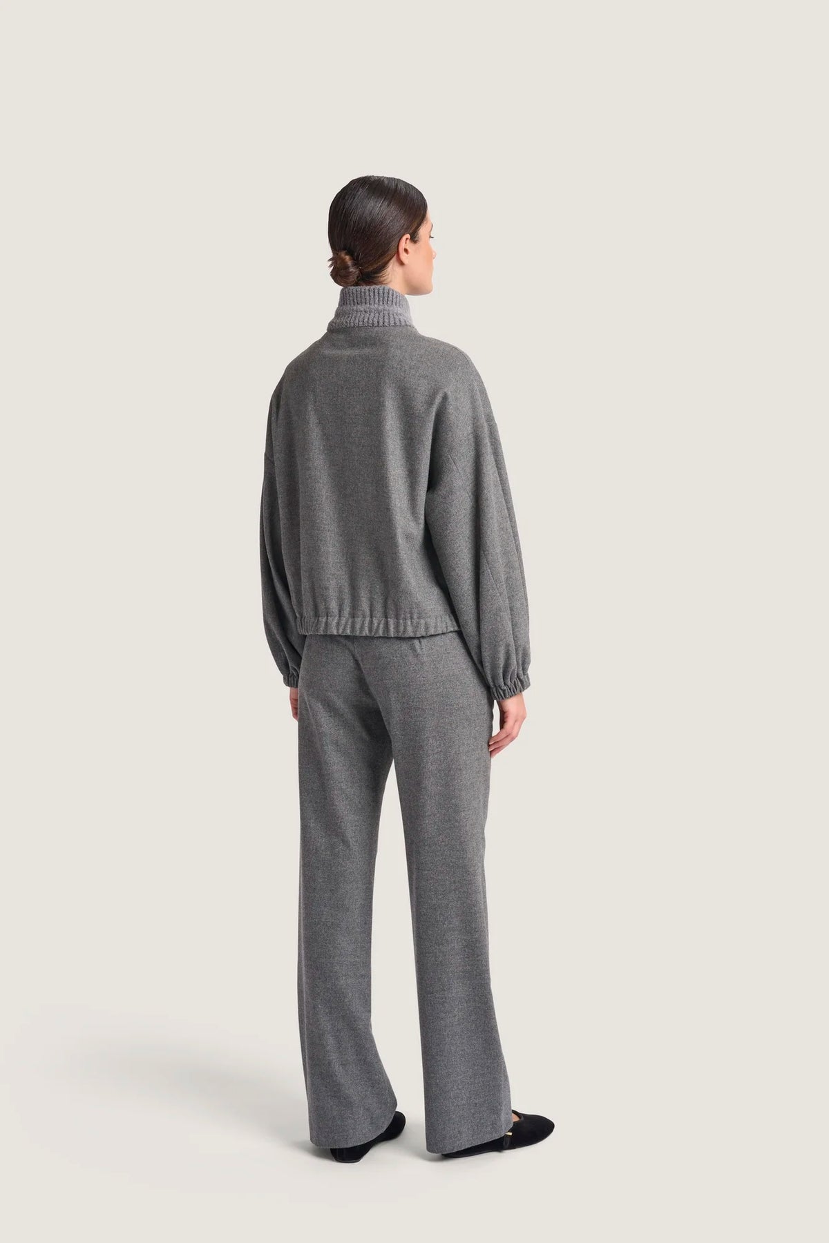 Pantalone in Flanella melange con baschina e coulisse Granito