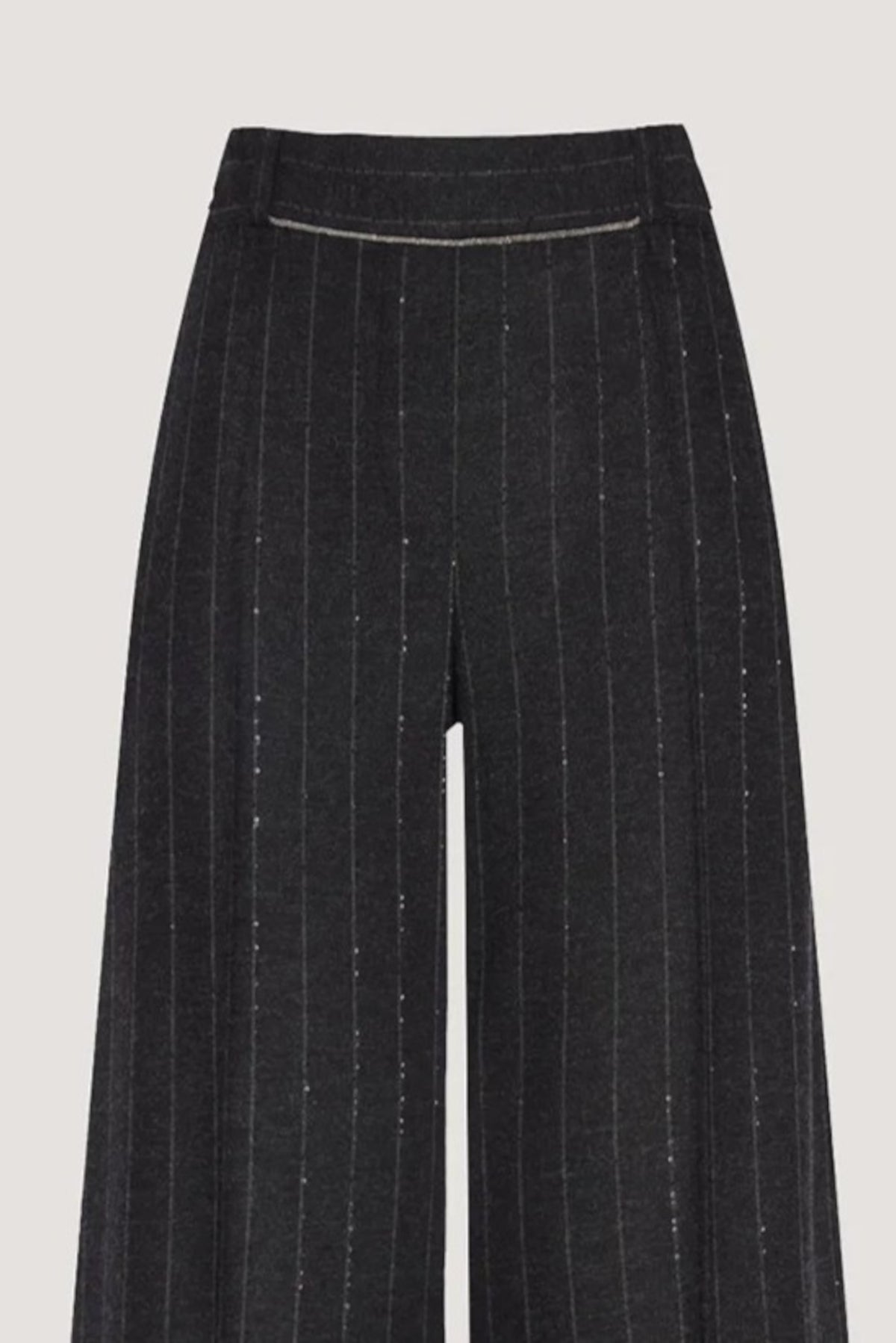 Pantalone largo in Crystal-Gessato con catenella centrale Antracite