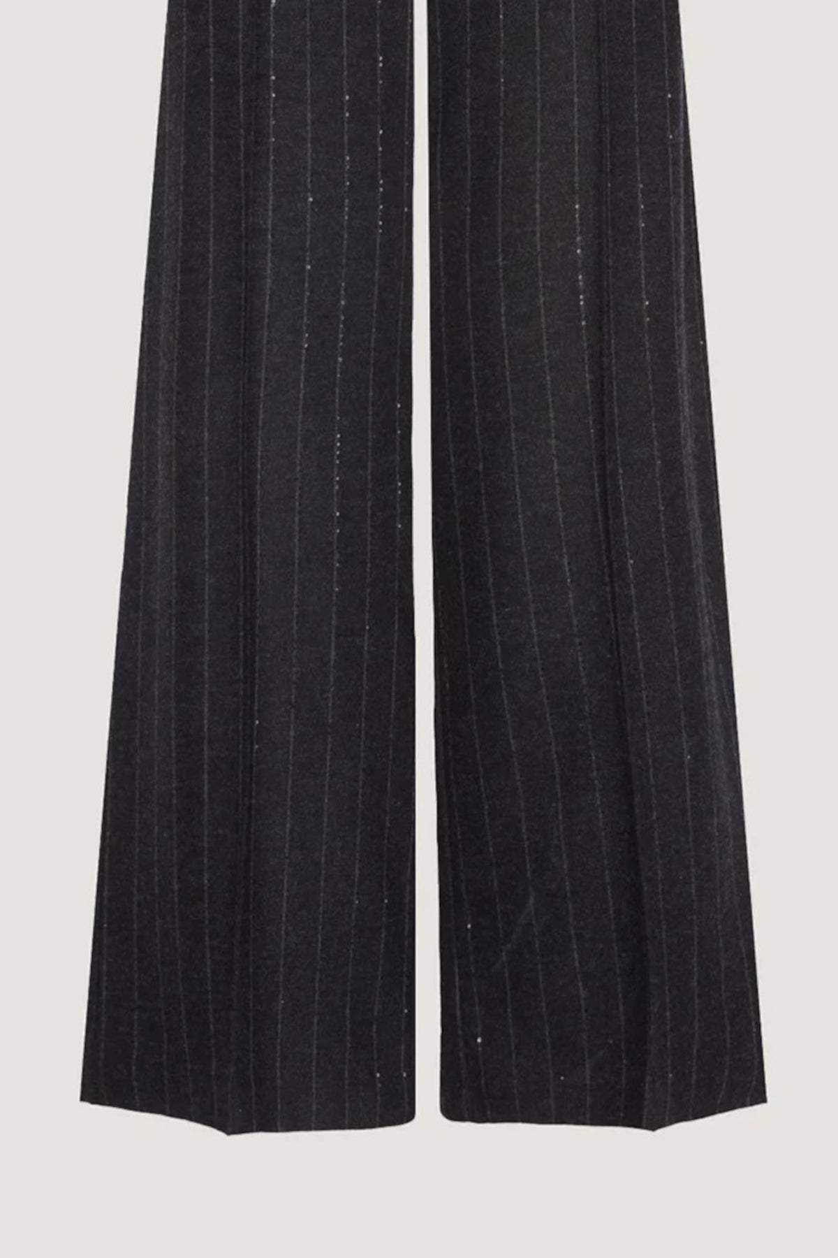 Pantalone largo in Crystal-Gessato con catenella centrale Antracite